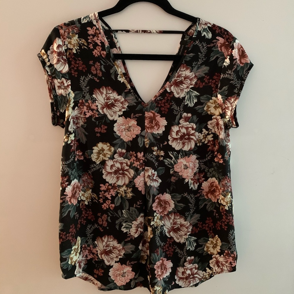 Halogen large floral print short sleeve blouse